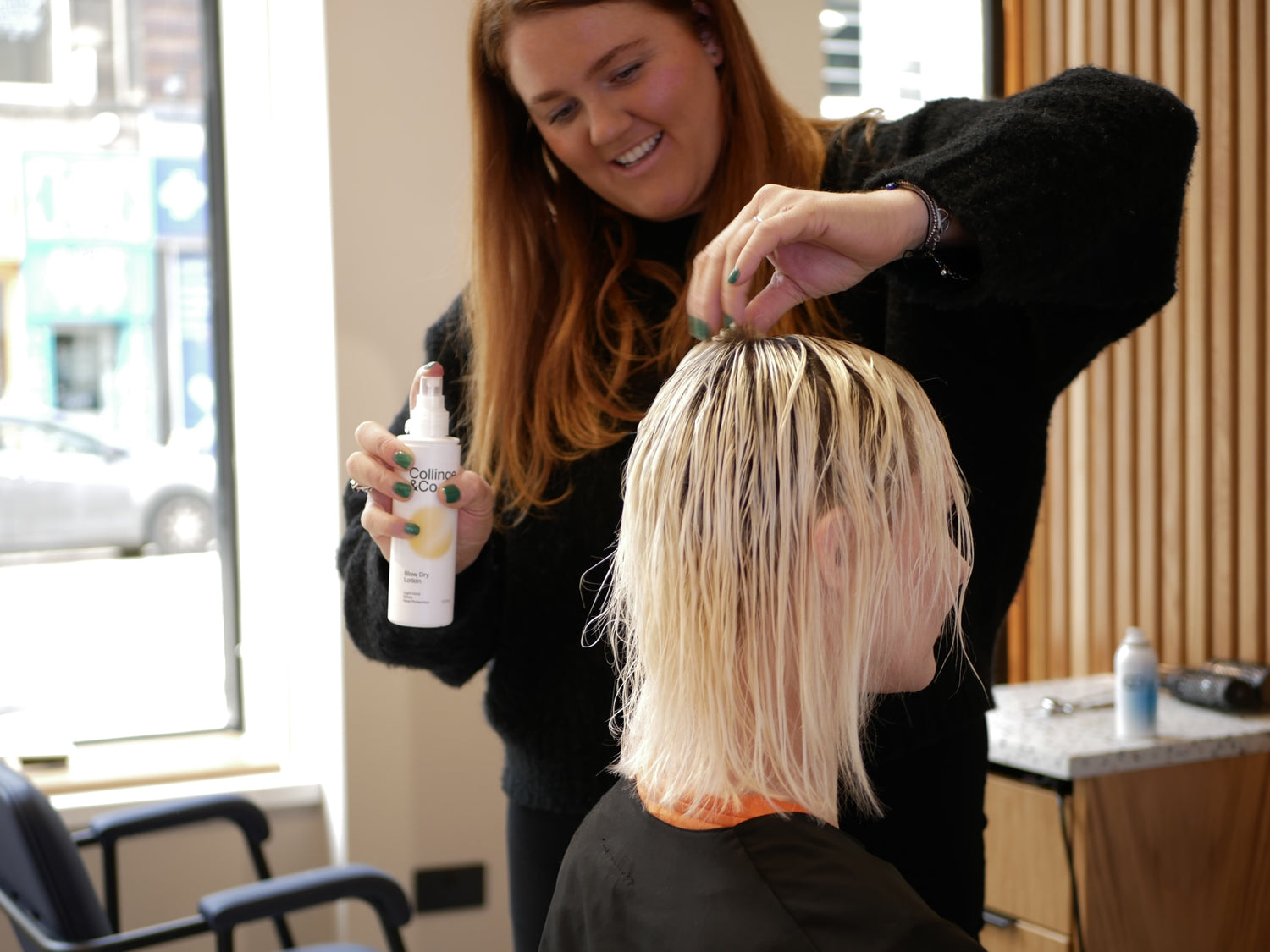 Applying Collinge & Co Blow Dry Lotion