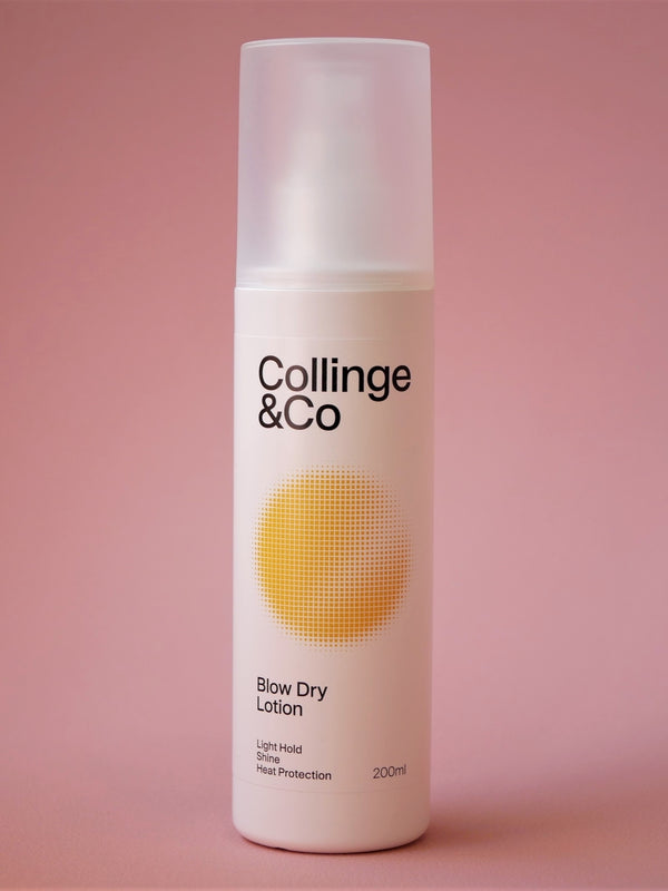 Collinge & Co Blow Dry Lotion on pink background
