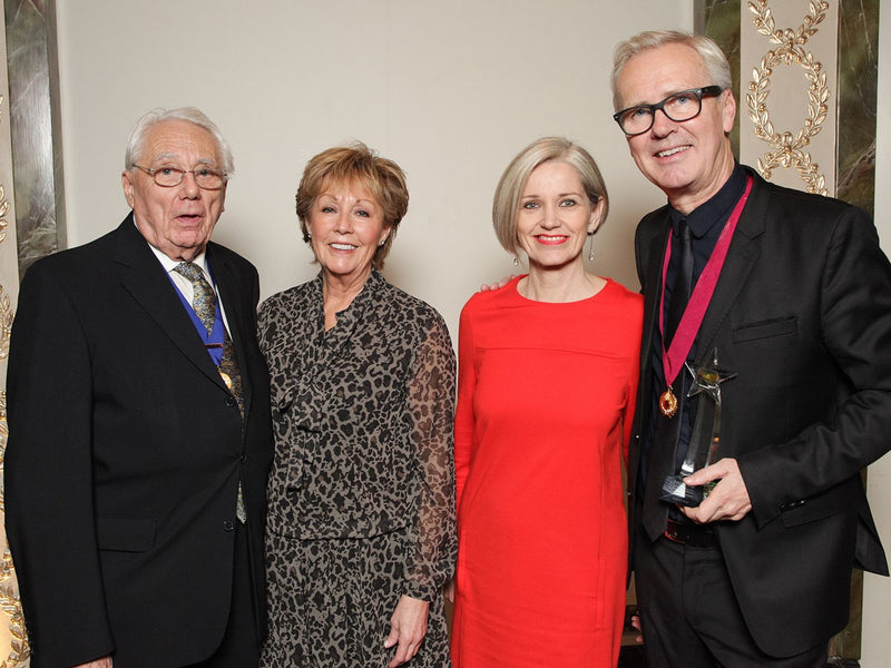Andrew Collinge pictured with Peter, Sarah & Liz Collinge receiving Lifetime Achievement Award from the Fellowship of British Hairdressing